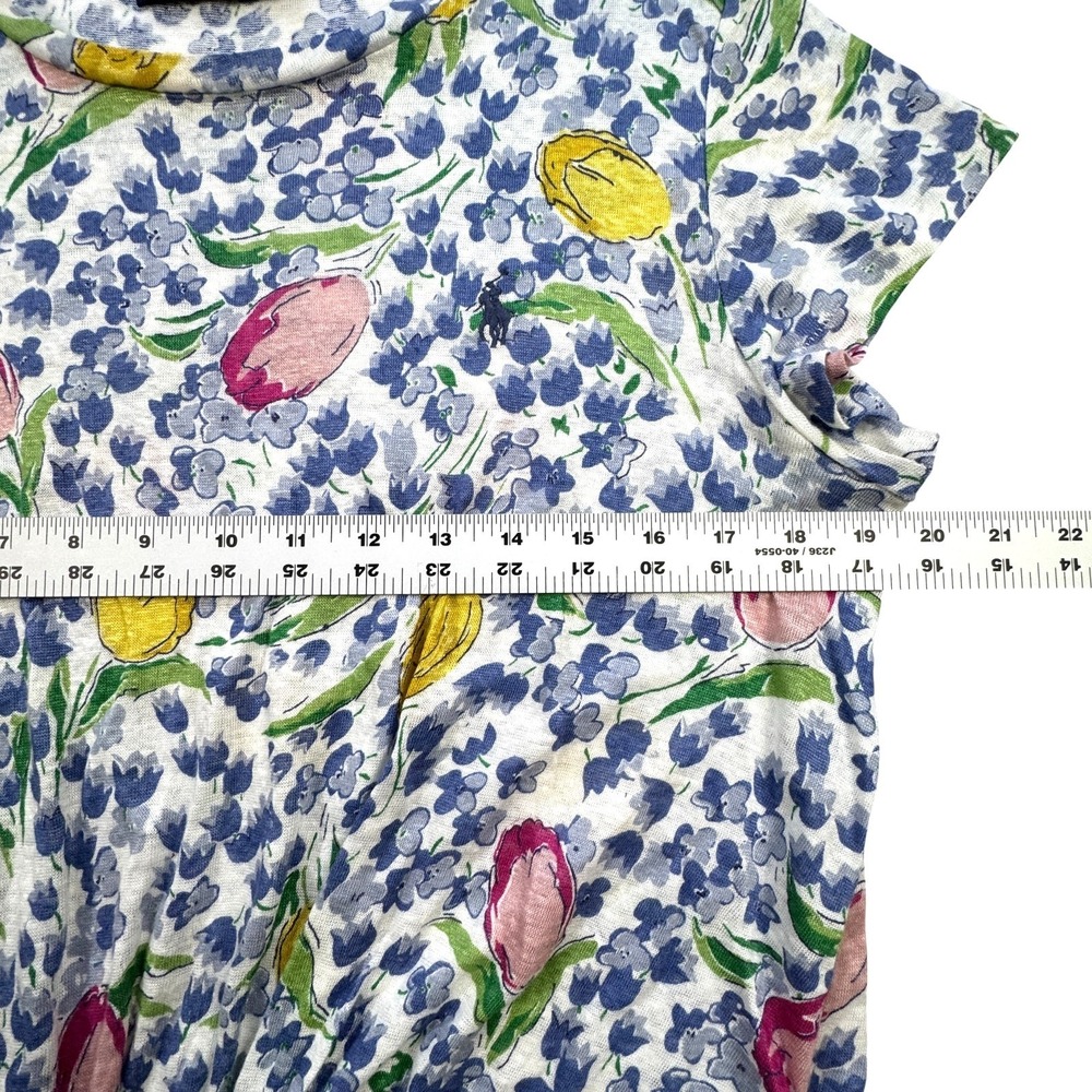 Polo Ralph Lauren Floral Linen Knit Tie Front Top Womens Medium Blue Tulip Tee - Picture 7 of 11